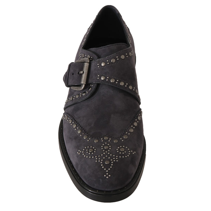 Gray Suede Monkstrap Silver Studded Shoes
