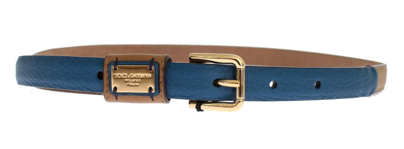 Brown Leather Gold Buckle Logo Waist Belt