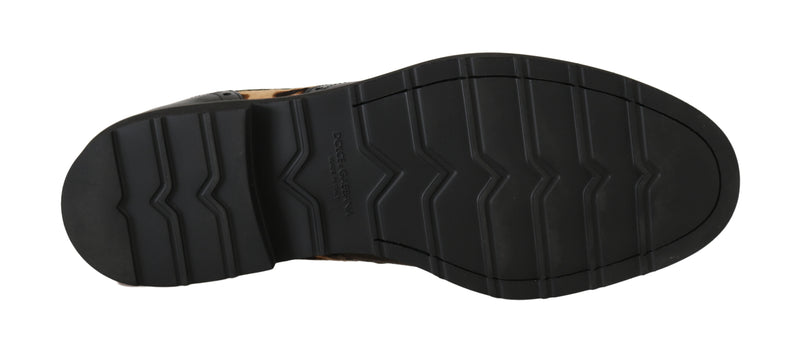 Black Leather Derby Wingtip Leopard Shoes