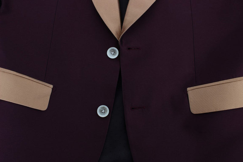 Bordeaux Beige Silk Slim Fit Blazer Jacket