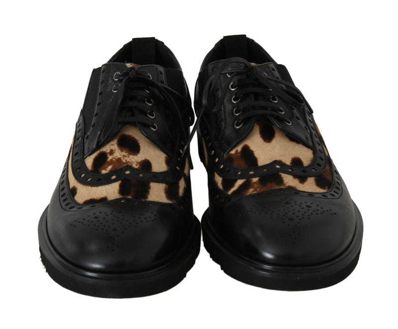 Black Leather Derby Wingtip Leopard Shoes