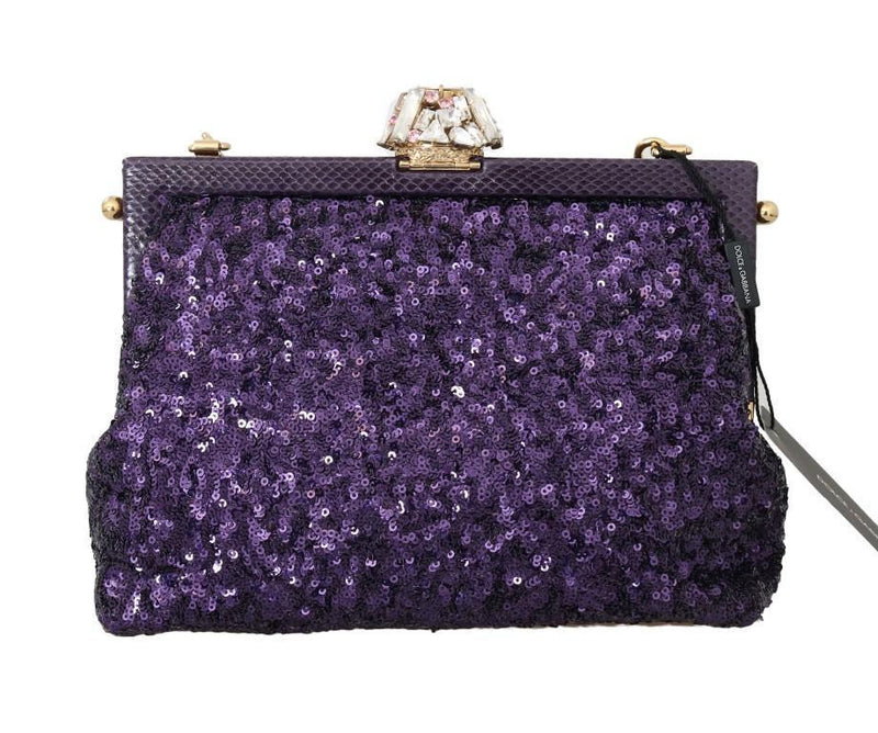 Purple VANDA Crystal Sequined Clutch Bag