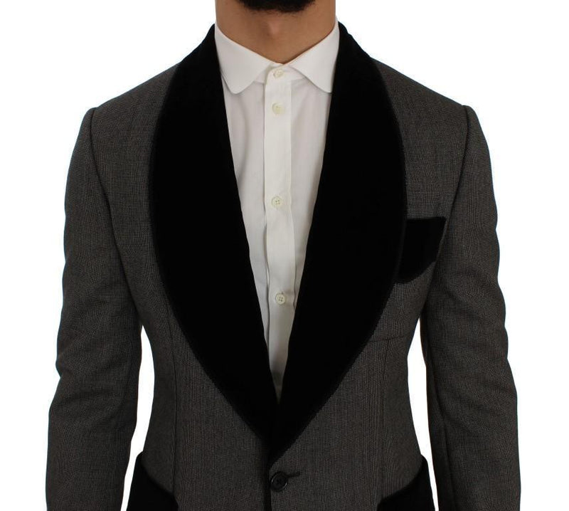 Gray Black One Button Slim Fit Blazer Jacket
