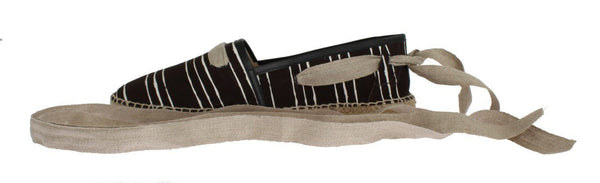 Black Striped Canvas Strap Loafers