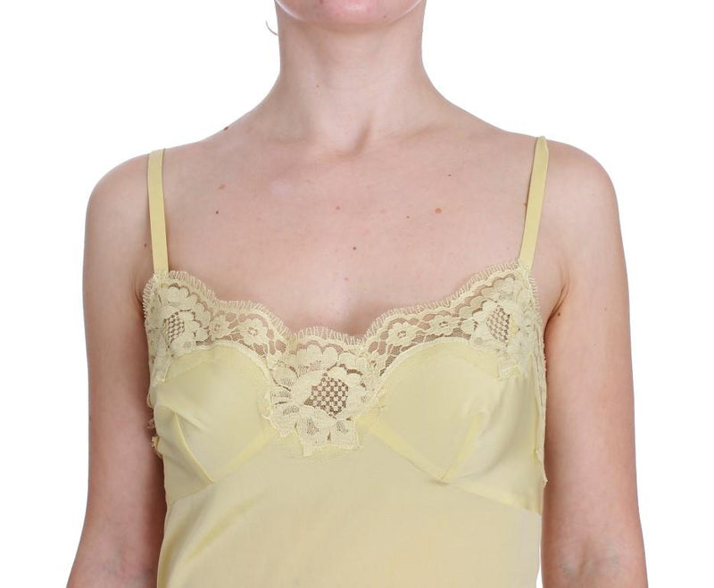 Yellow Silk Stretch Floral Lace Tank Top