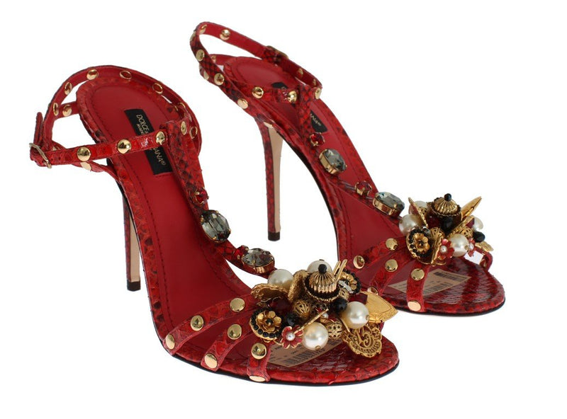 Red Python Snakeskin Sandals Crystal Shoes