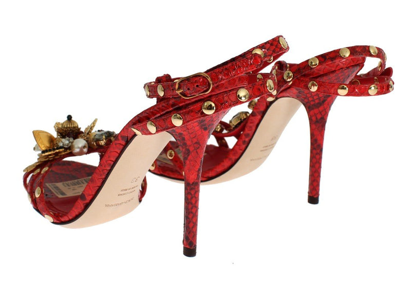 Red Python Snakeskin Sandals Crystal Shoes
