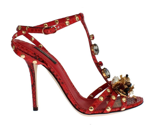 Red Python Snakeskin Sandals Crystal Shoes