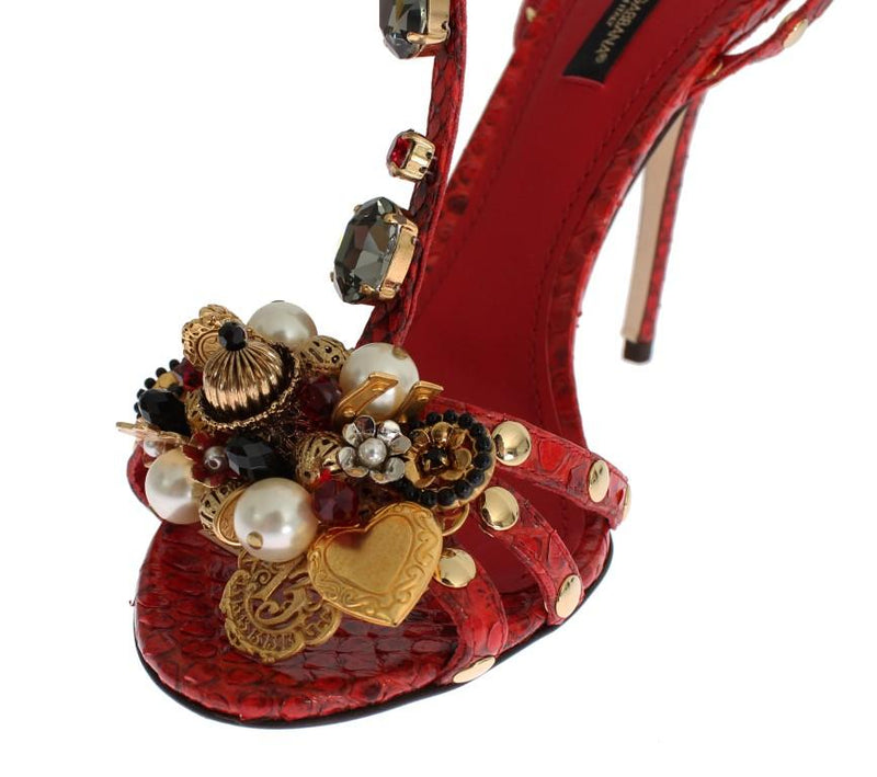 Red Python Snakeskin Sandals Crystal Shoes