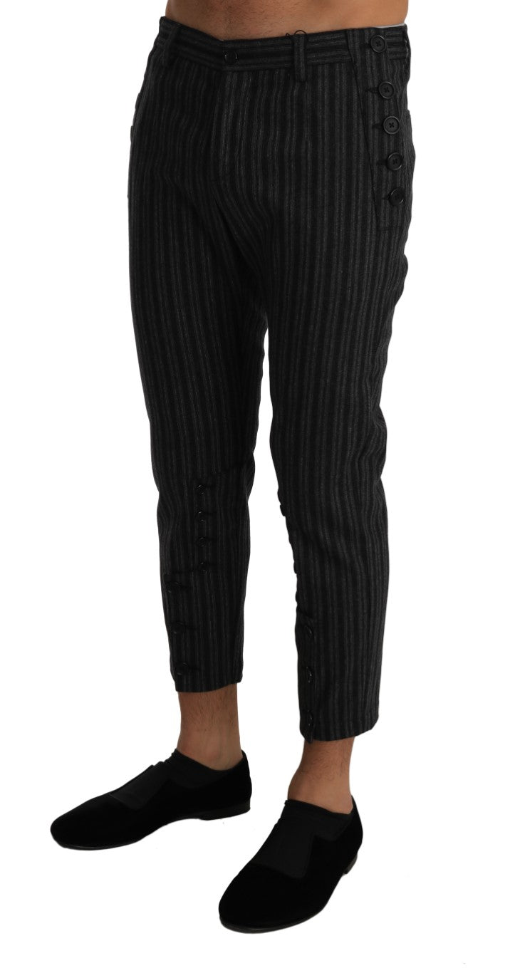 Gray Wool Striped Regular Dress Trousers Pants