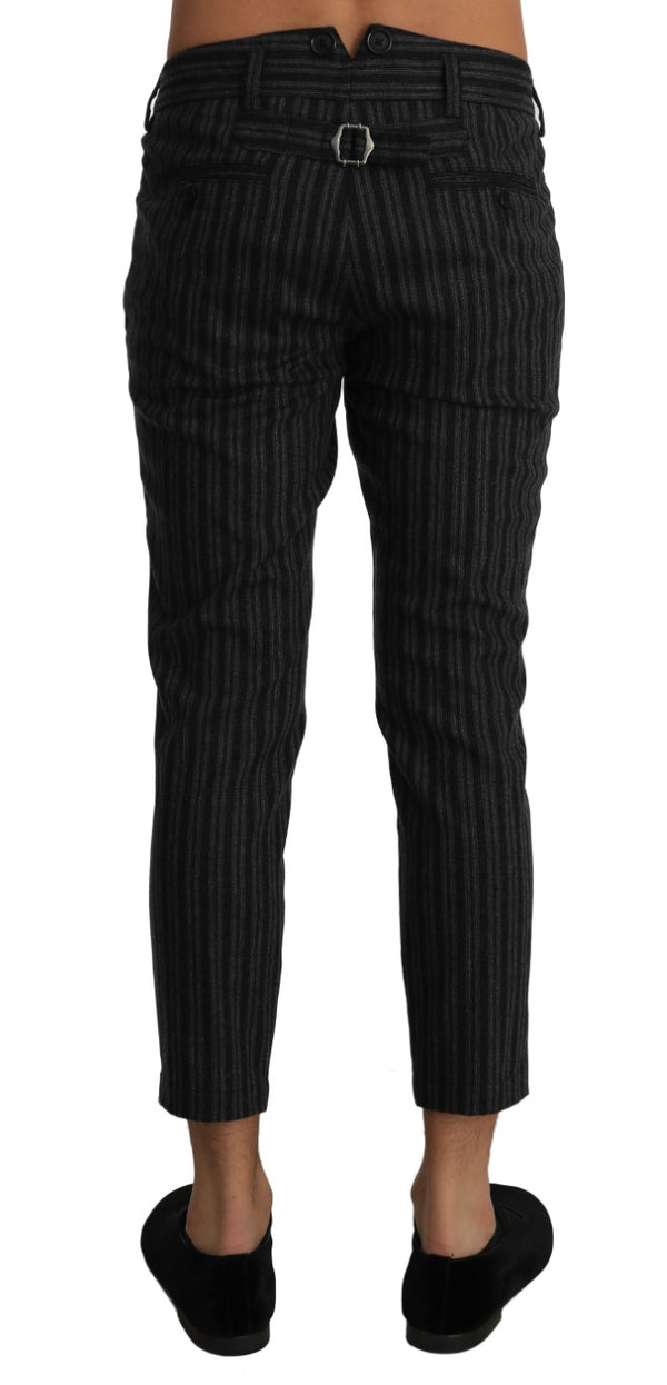 Gray Wool Striped Regular Dress Trousers Pants