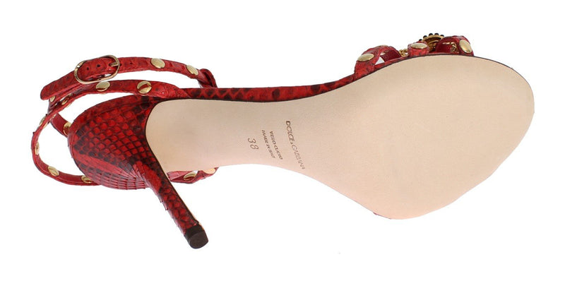 Red Python Snakeskin Sandals Crystal Shoes