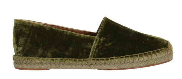 Green Velvet Flats Espadrilles Shoes