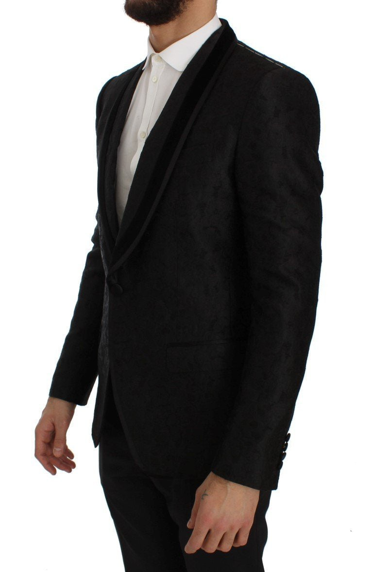 Black Floral Ricamo Slim Fit Blazer Jacket