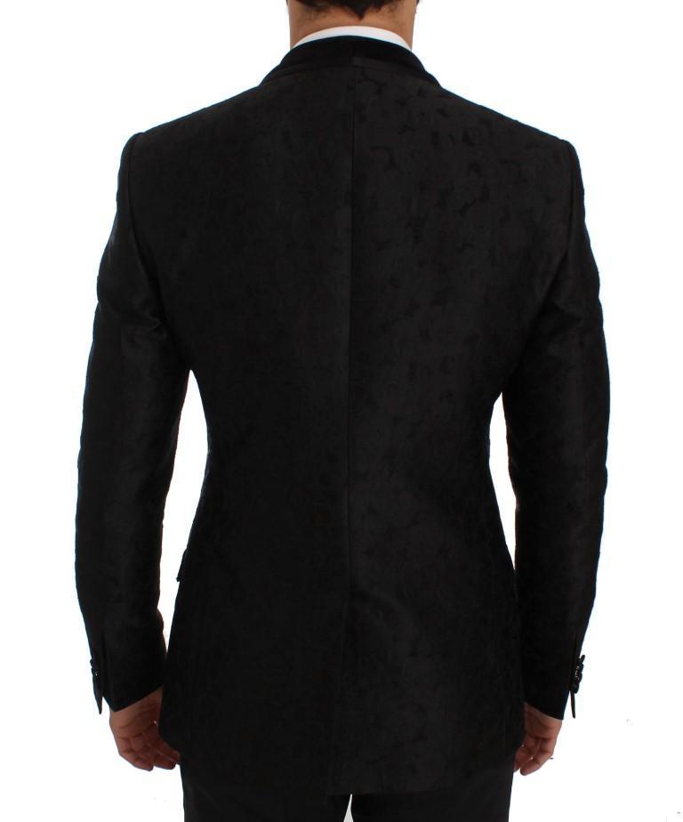 Black Floral Ricamo Slim Fit Blazer Jacket