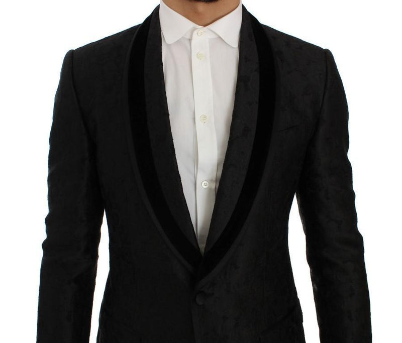Black Floral Ricamo Slim Fit Blazer Jacket