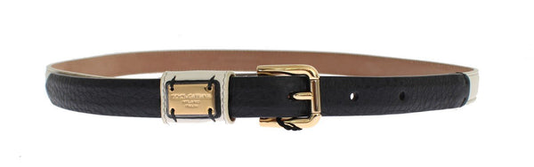 White Leather Gold Buckle Logo Waist Belt