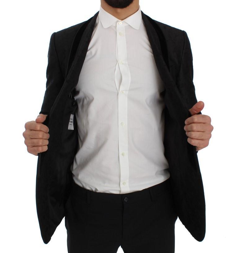 Black Floral Ricamo Slim Fit Blazer Jacket