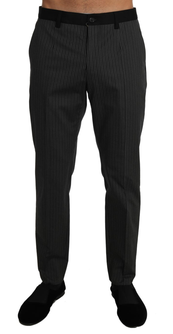 Gray Cotton Wool Striped Stretch Trousers Pants