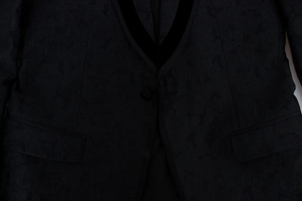 Black Floral Ricamo Slim Fit Blazer Jacket