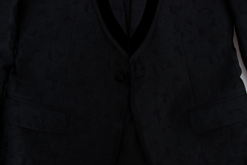 Black Floral Ricamo Slim Fit Blazer Jacket