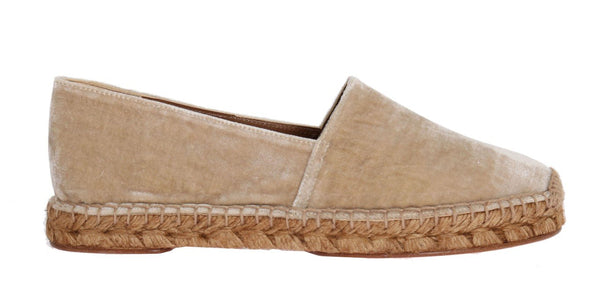 Beige Velvet Flats Espadrilles Shoes