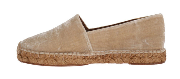 Beige Velvet Flats Espadrilles Shoes