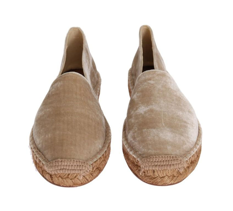 Beige Velvet Flats Espadrilles Shoes