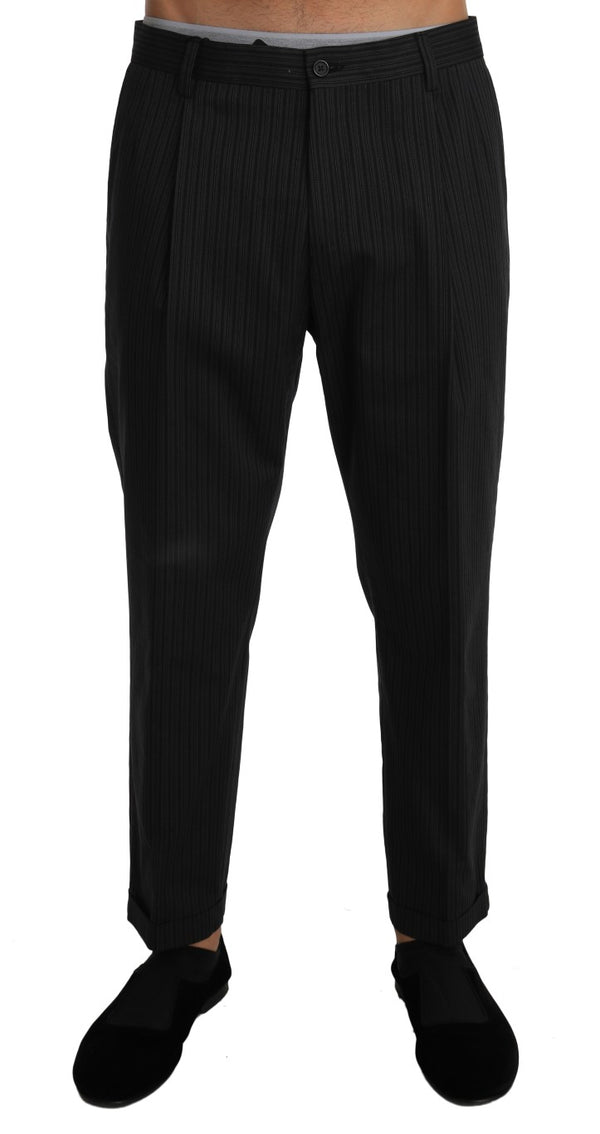Gray Cotton Striped Stretch Trousers  Pants