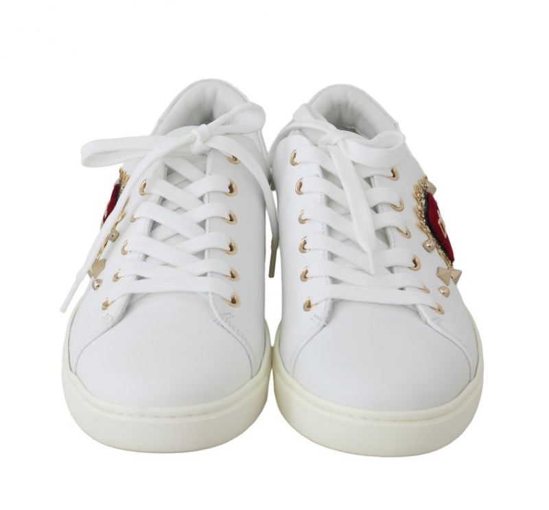 White Leather Gold Red Heart Sneakers