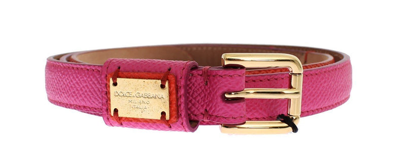 Orange Leather Gold Buckle Logo Waist Belt