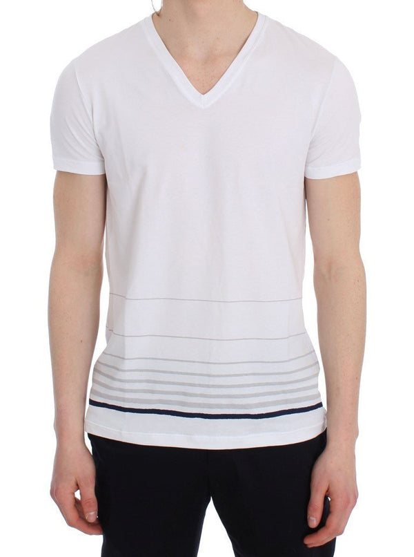 White Cotton Stretch V-neck Underwear T-shirt