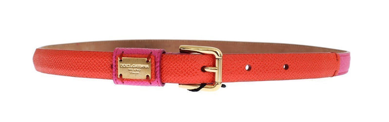 Orange Leather Gold Buckle Logo Waist Belt