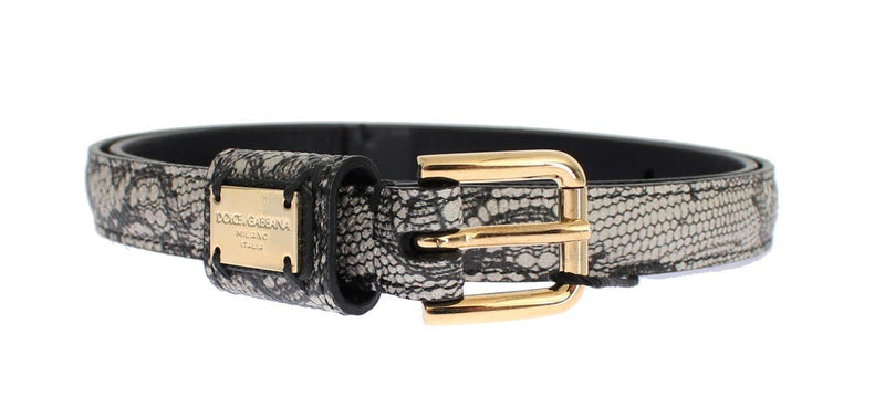 Gray Leather Gold Buckle Logo Waist Belt