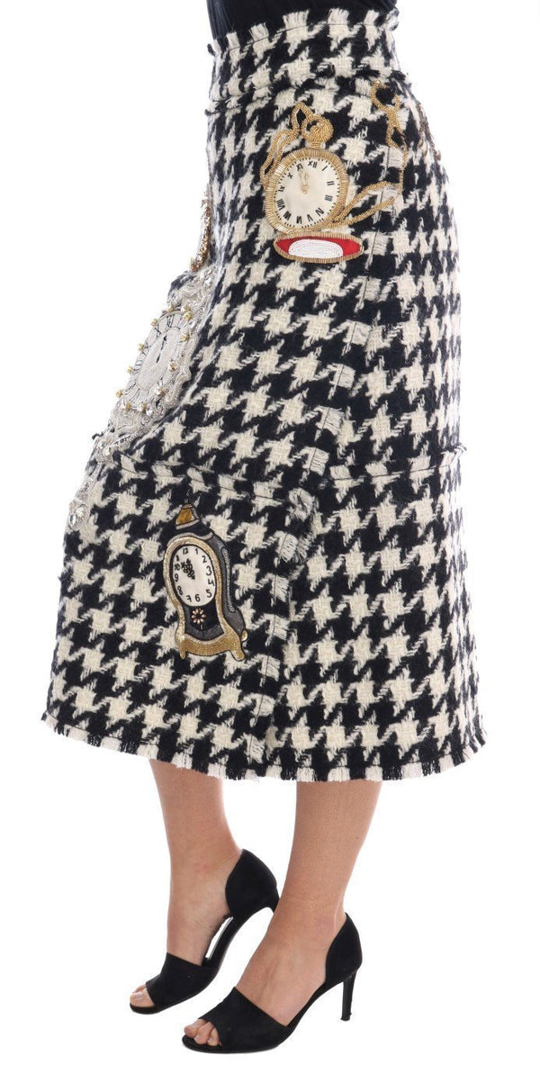 Black White Wool Crystal Sicily Skirt