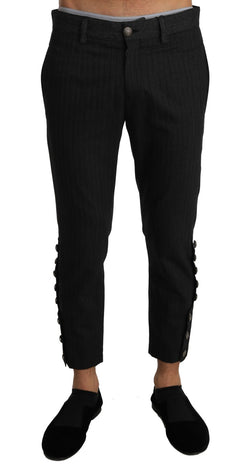 Gray Wool Patterned Slim Trousers Pants