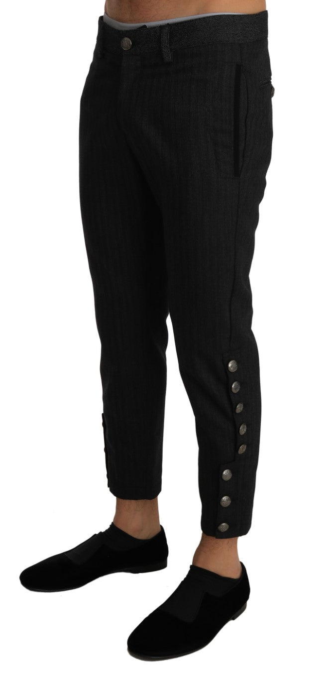 Gray Wool Patterned Slim Trousers Pants