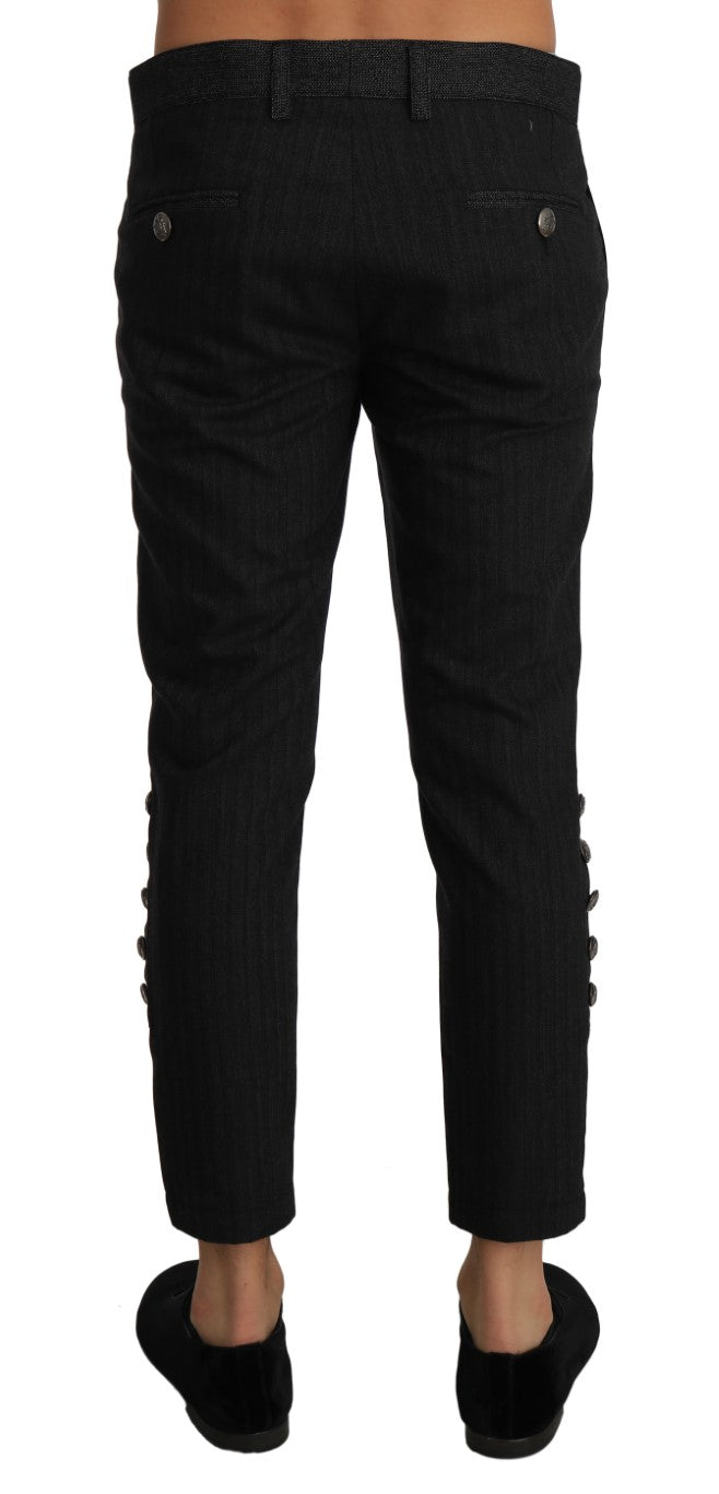 Gray Wool Patterned Slim Trousers Pants