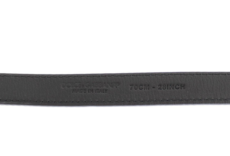 Gray Leather Gold Buckle Logo Waist Belt