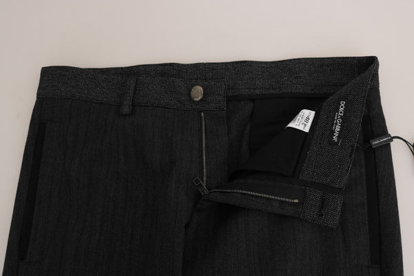 Gray Wool Patterned Slim Trousers Pants