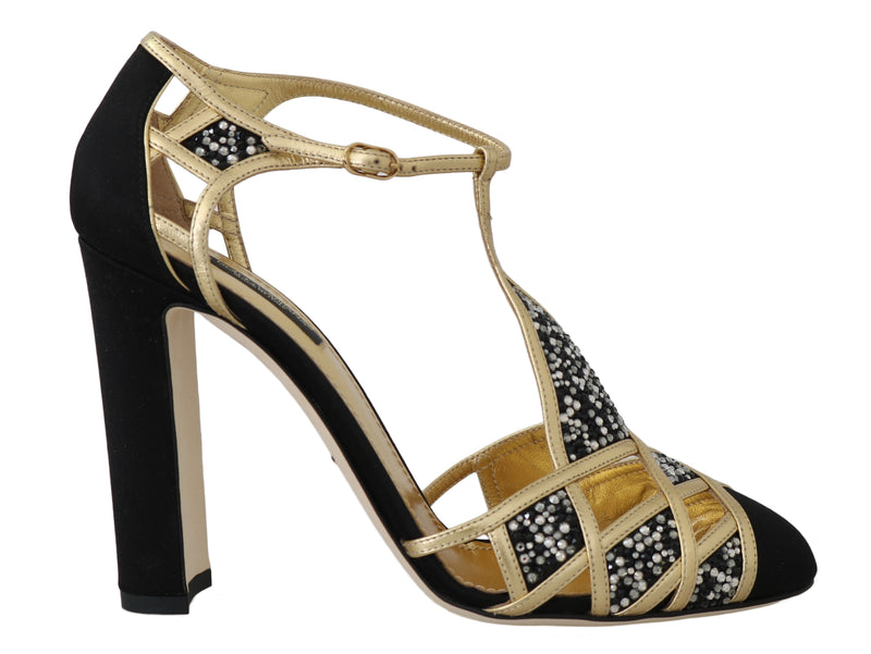 Black Gold Suede Strass Sandals