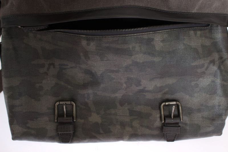 Brown Leather Military Camouflage Messenger Bag