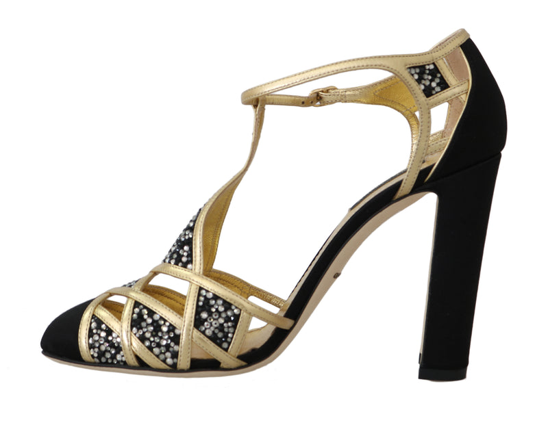 Black Gold Suede Strass Sandals