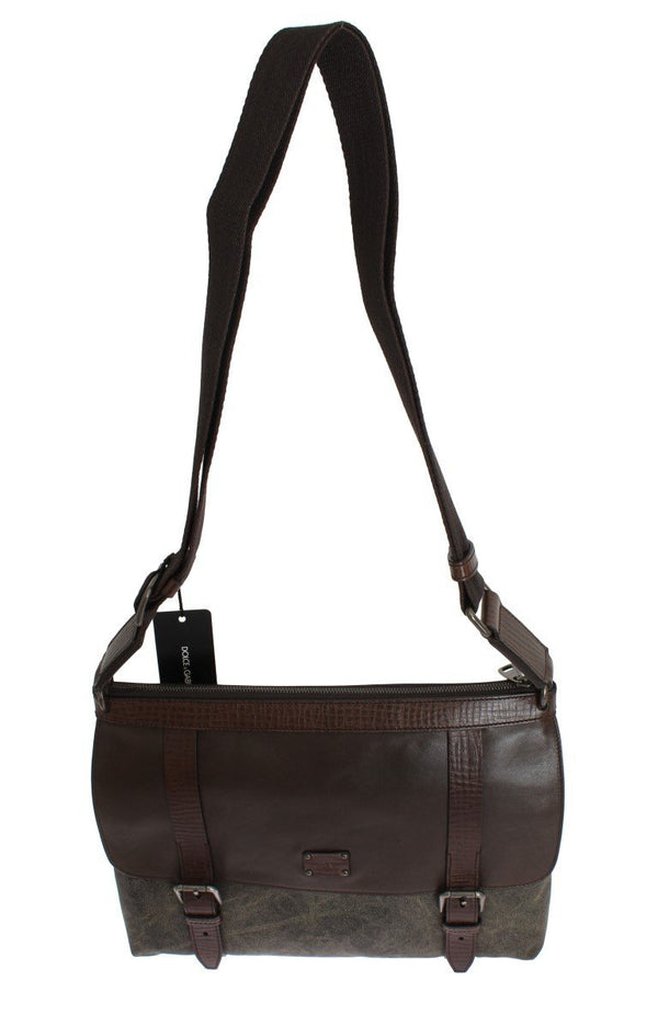 Brown Leather Canvas Shoulder Messenger Bag