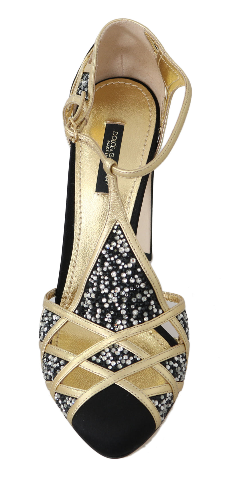 Black Gold Suede Strass Sandals