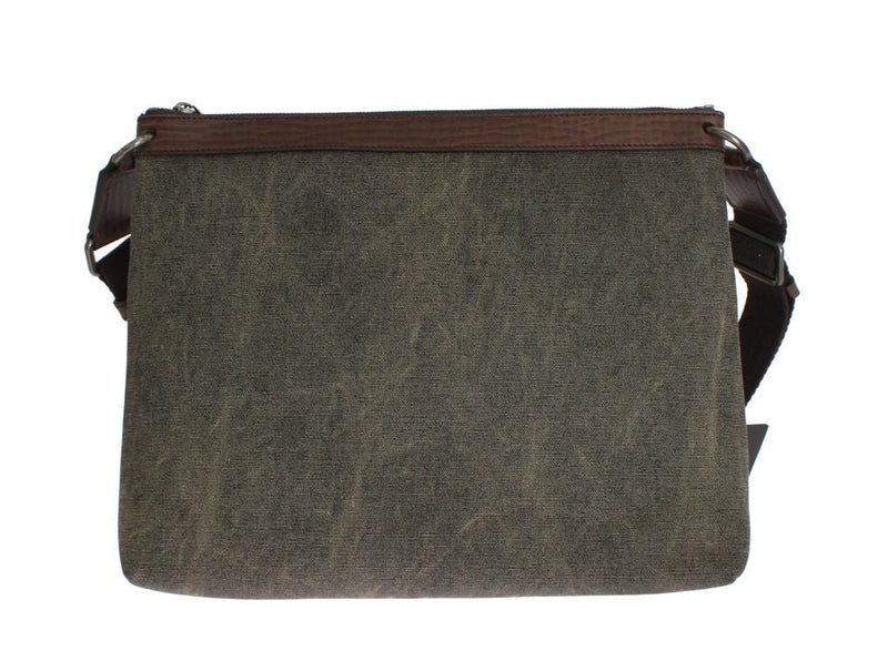 Brown Leather Canvas Shoulder Messenger Bag