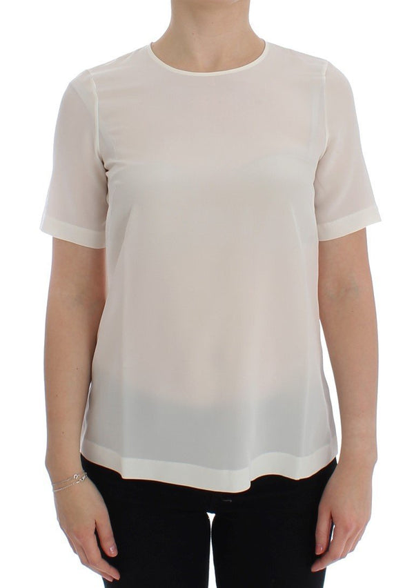 White silk short sleeve blouse