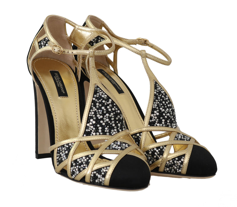 Black Gold Suede Strass Sandals