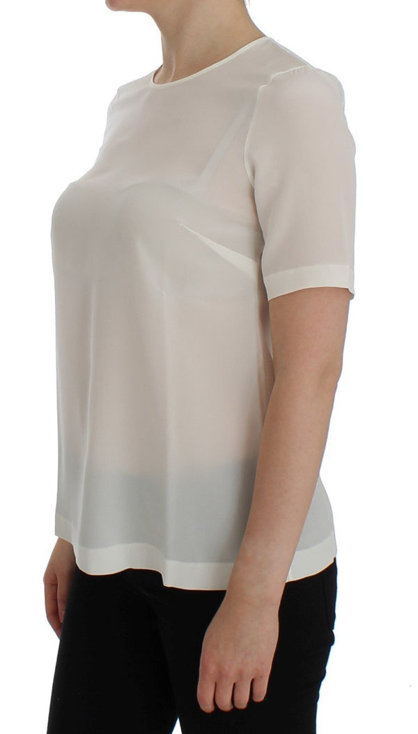 White silk short sleeve blouse