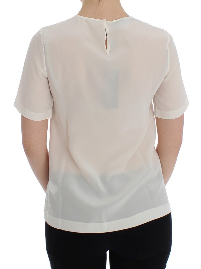 White silk short sleeve blouse